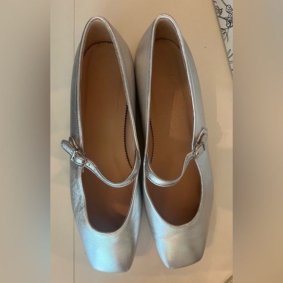 J. Crew Silver Square Toe Anya Mary Jane Ballet Flat Leather - Picture 9 of 11